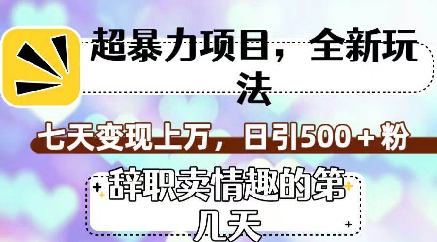 超暴利项目，全新玩法（辞职卖情趣的第几天），七天变现上万，日引500+粉-靠谱项目库