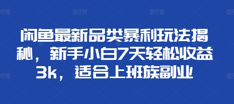 闲鱼最新品类暴利玩法揭秘，新手小白7天轻松赚3000+，适合上班族副业-靠谱项目库