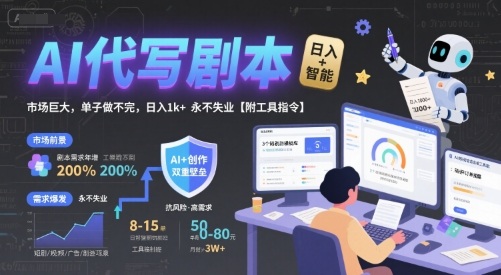 AI代写剧本，市场巨大，单子做不完，日入1k+ 永不失业【附工具指令】-靠谱项目库