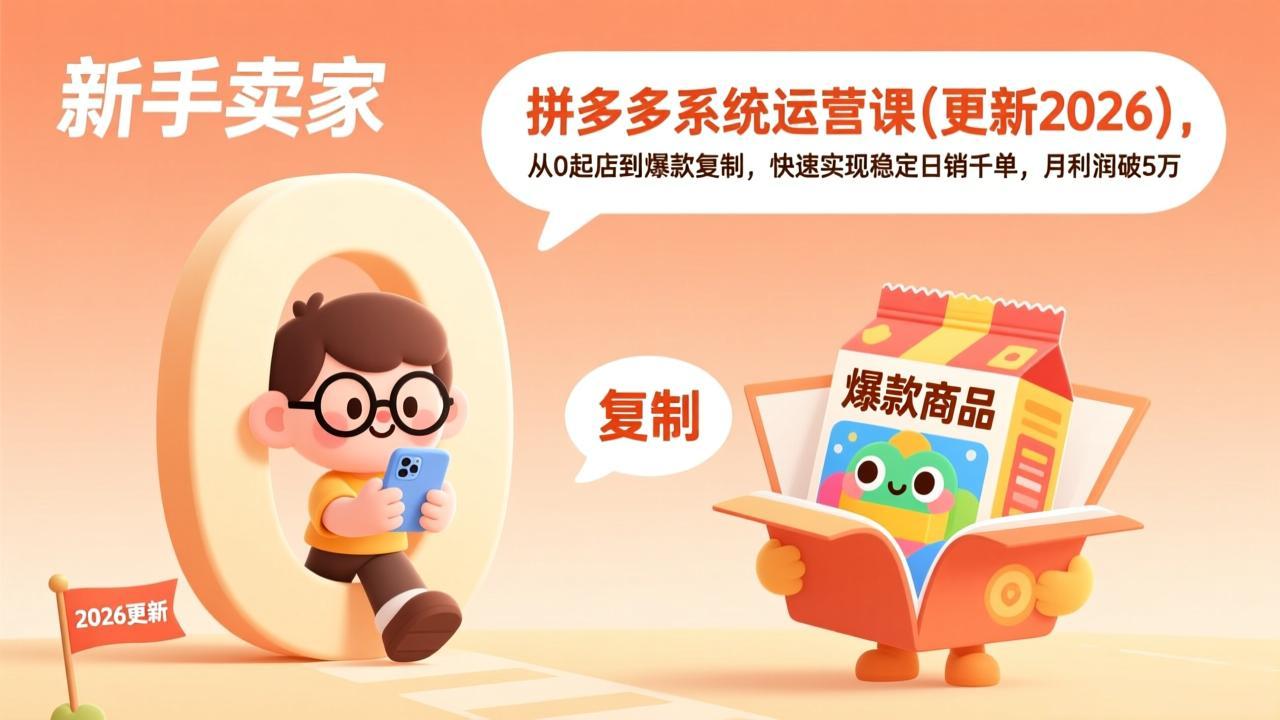 (17202期)拼多多系统运营课(更新2026),从0起店到爆款复制,快速实现稳定日销千单,月利润破5万-靠谱项目库