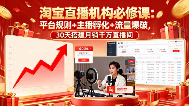 (16087期)淘宝直播机构必修课:平台规则/主播孵化/流量爆破,30天搭建月销千万直播间-靠谱项目库