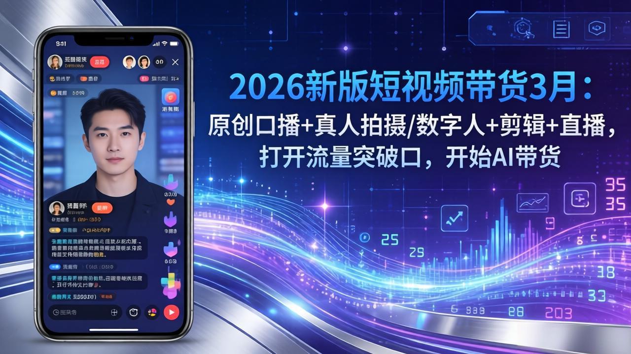 (17724期)2026新版短视频带货3月:原创口播+真人拍摄/数字人+剪辑+直播,打开流量突破口,开始AI带货-靠谱项目库