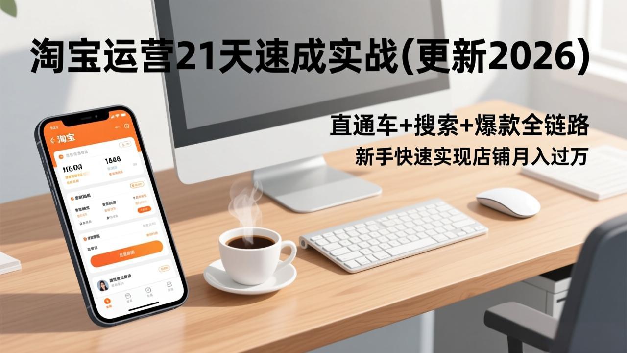 （17806期）淘宝运营21天速成实战(更新3月)，直通车+搜索+爆款全链路，新手快速实现店铺月入过万-靠谱项目库