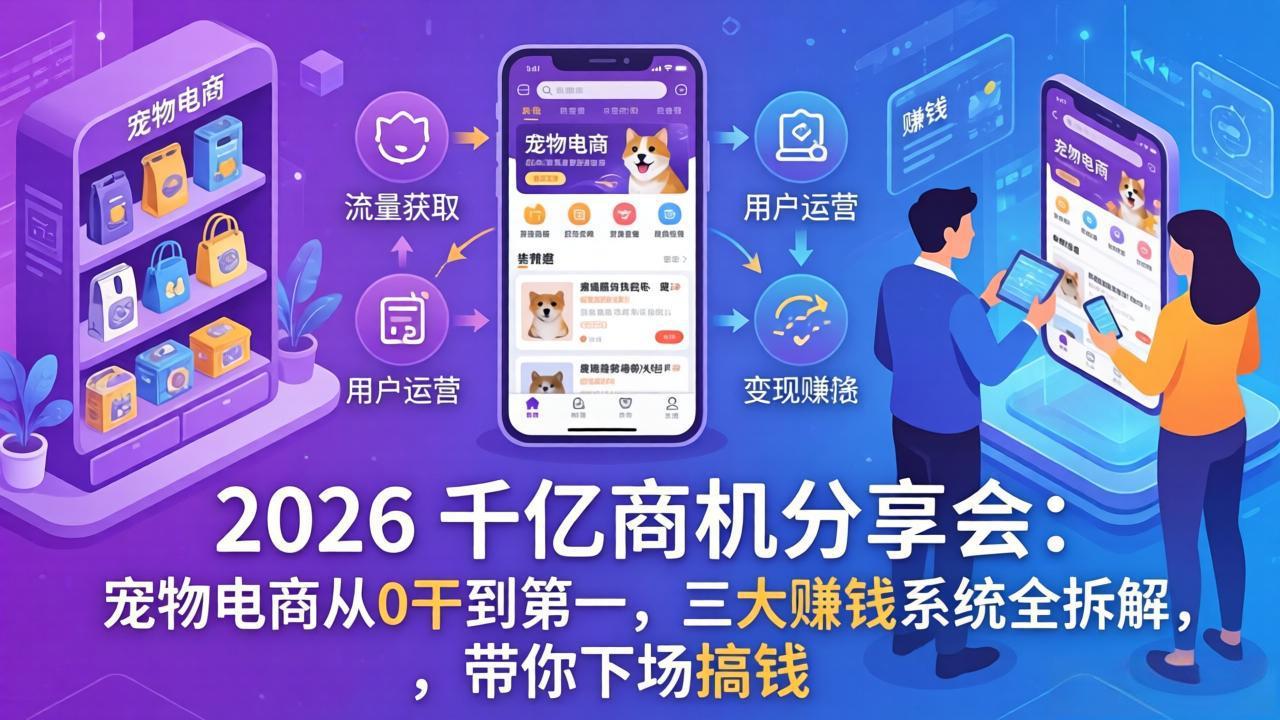 （17726期）2026 千亿商机分享会：宠物电商从0干到第一，三大赚钱系统全拆解，带你下场搞钱-靠谱项目库