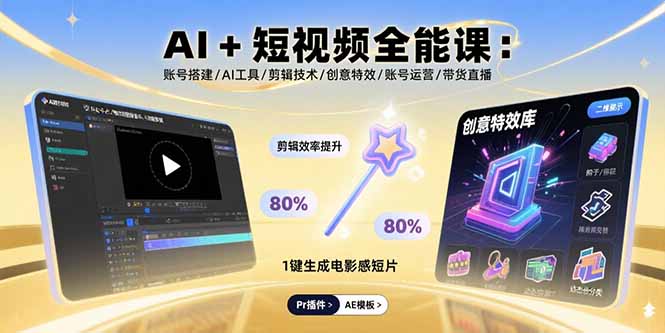 （15862期）AI+短视频全能课：账号搭建/AI工具/剪辑技术/创意特效/账号运营/带货直播-靠谱项目库