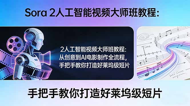 (17688期)Sora 2人工智能视频大师班教程:从创意到AI电影制作全流程,手把手教你打造好莱坞级短片-靠谱项目库