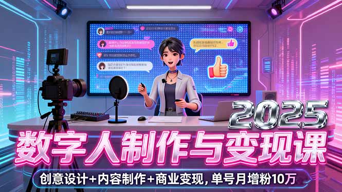 （16032期）2025数字人制作与变现课，创意设计+内容制作+商业变现，单号月增粉10万+-靠谱项目库