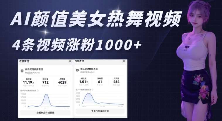 AI颜值美女热舞视频，4条视频涨粉1000+，实测6分钟一条-靠谱项目库