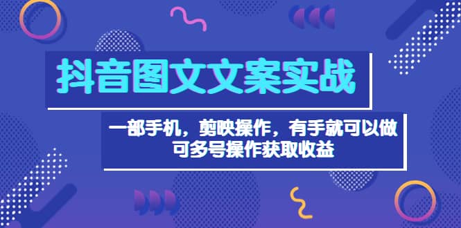 抖音图文毒文案实战：一部手机 剪映操作 有手就能做，单号日入几十 可多号-靠谱项目库