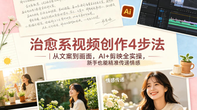 治愈系视频创作4步法|从文案到画面,AI+剪映全实操,新手也能精准传递情感-靠谱项目库