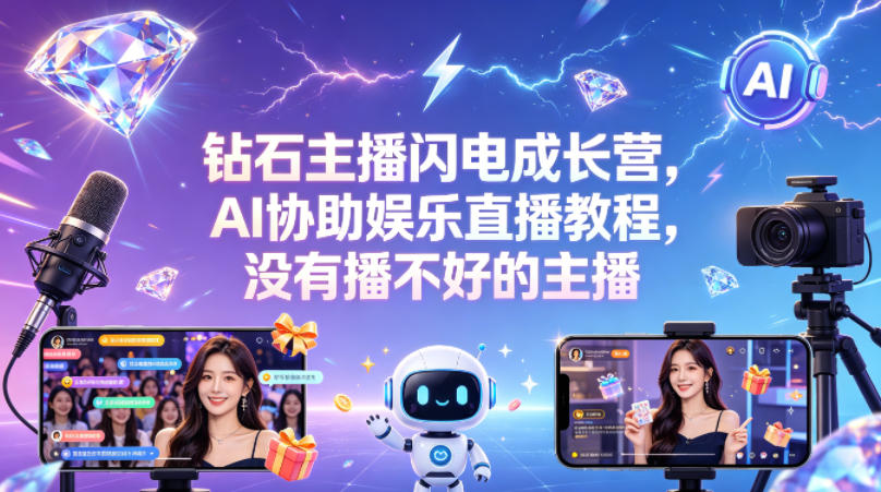 钻石主播闪电成长营，Al协助娱乐直播教程，没有播不好的主播-靠谱项目库