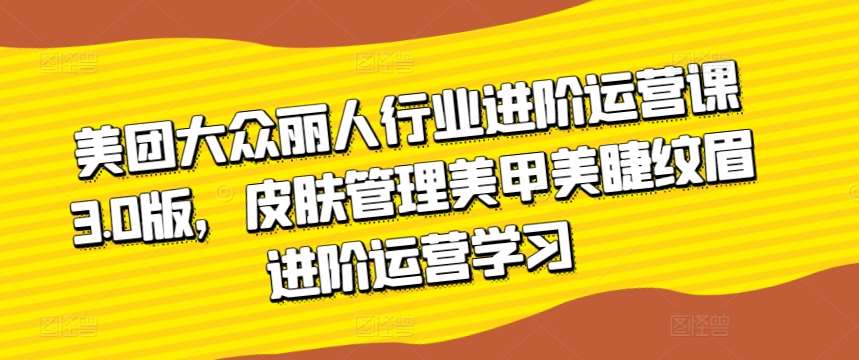 美团大众丽人行业进阶运营课3.0版，皮肤管理美甲美睫纹眉进阶运营学习-靠谱项目库