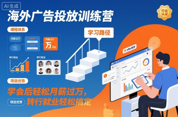 海外广告投放训练营，学会后轻松月薪过万，转行就业轻松搞定-靠谱项目库
