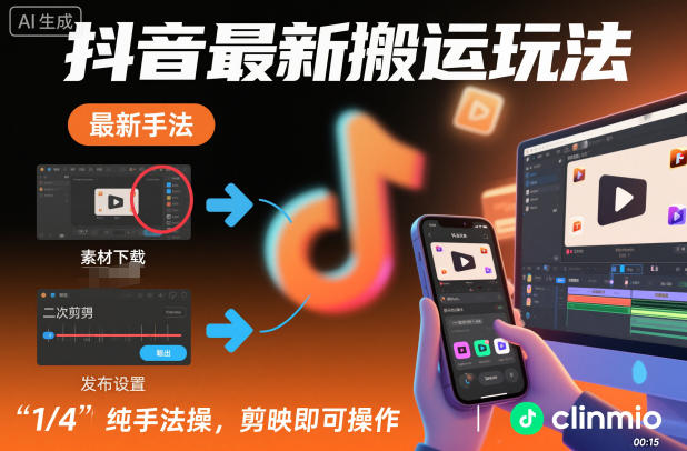 抖音最新搬运玩法，纯手法操作，剪映即可操作-靠谱项目库