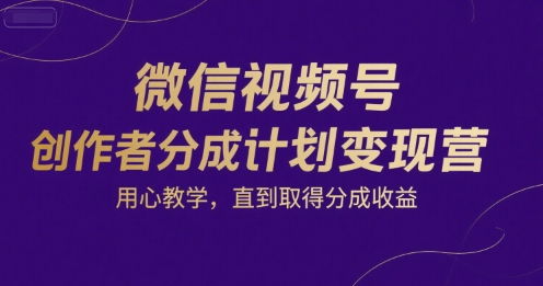 微信视频号创作者分成计划变现营,用心教学,直到取得分成收益-靠谱项目库