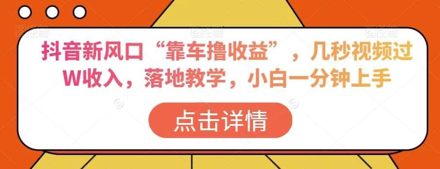 抖音新风口“靠车撸收益”,几秒视频过W收入,落地教学,小白一分钟上手【揭秘】-靠谱项目库
