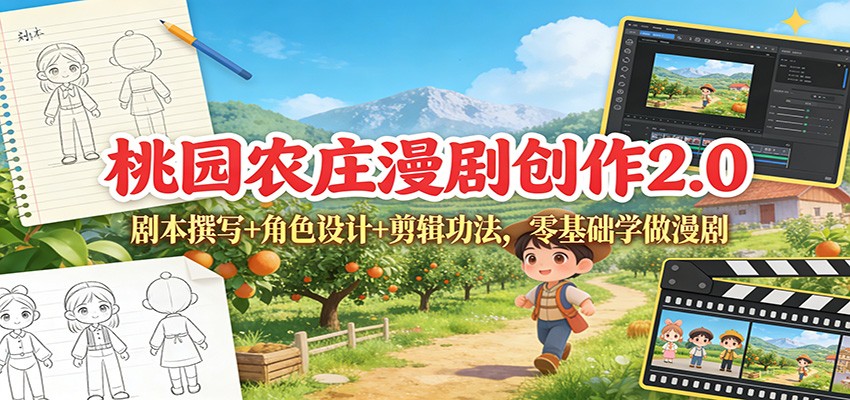 桃园农庄漫剧创作2.0：剧本撰写+角色设计+剪辑功法，零基础学做漫剧-靠谱项目库
