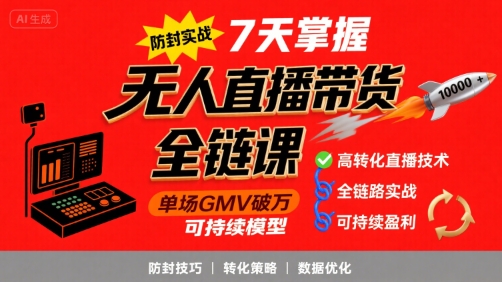 无人直播带货全链防封实战课，7天掌握高转化直播技术，实现单场GMV破万可持续模型-靠谱项目库