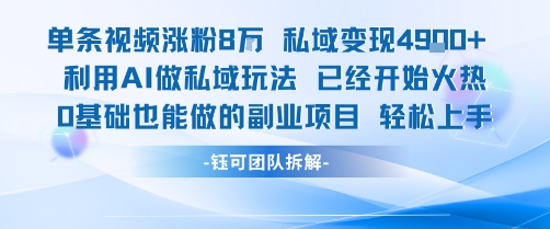 单条视频私域变现4.9k+利用AI做私域玩法 已经开始火热0基础也能做的副业项目轻松上手-靠谱项目库