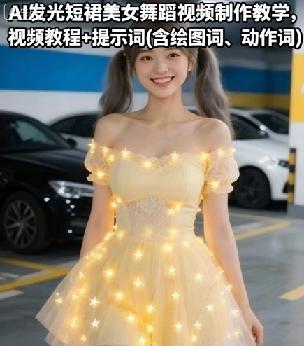 AI发光短裙美女舞蹈视频制作教学,视频教程+提示词(含绘图词、动作词)-靠谱项目库
