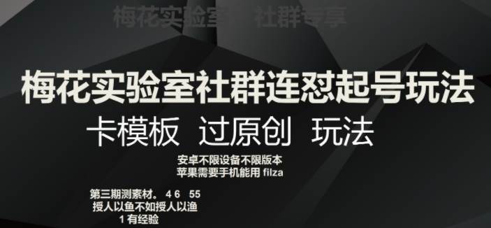 梅花实验室社群连怼起号玩法，卡模板过原创玩法【揭秘】-靠谱项目库