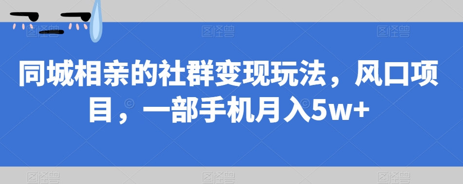 同城相亲的社群变现玩法,风口项目,一部手机月入5w+【揭秘】-靠谱项目库