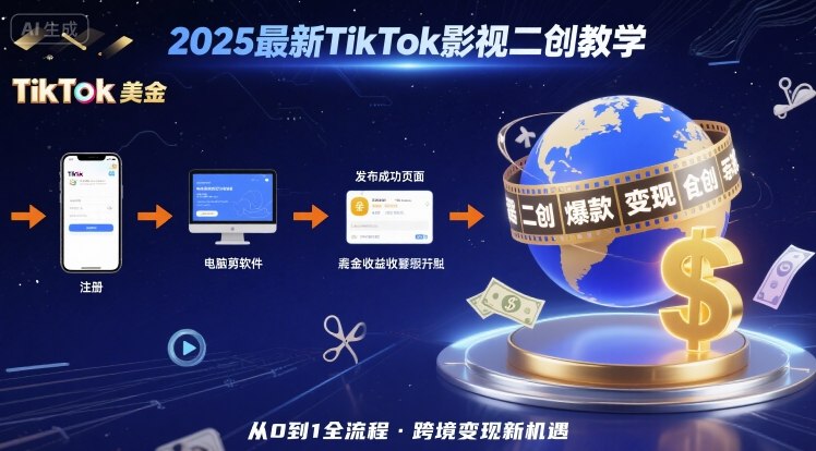 2025年最新TikTok影视二创教学，从注册到发布撸美金全流程，跨境变现新机遇-靠谱项目库