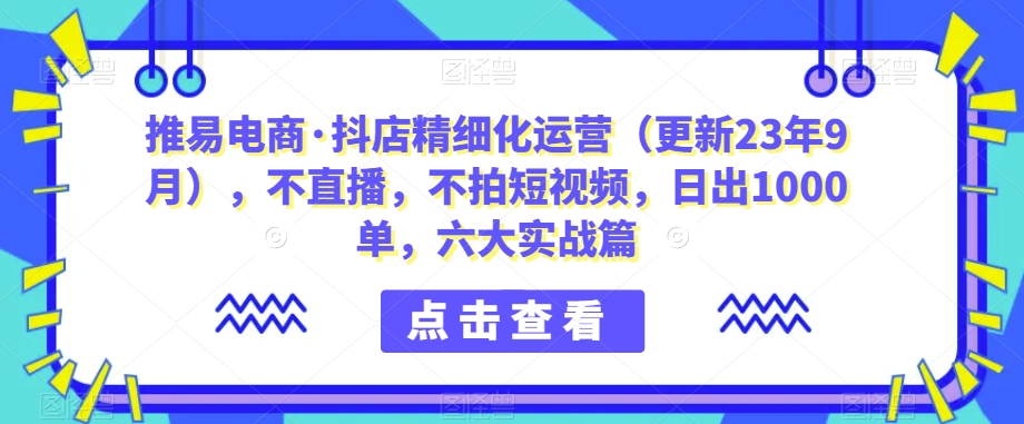 推易电商·抖店精细化运营（更新23年9月），不直播，不拍短视频，日出1000单，六大实战篇-靠谱项目库