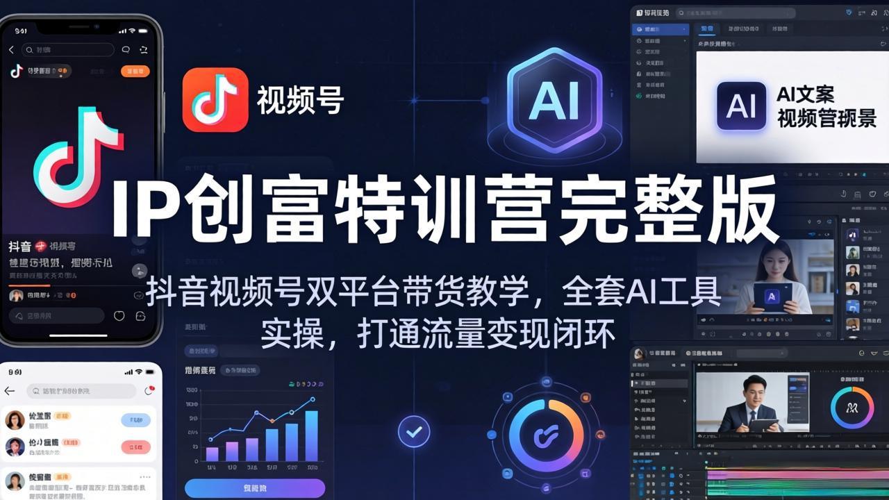 (18114期) IP创富特训营完整版:抖音视频号双平台带货教学,全套AI工具实操,打通流量变现闭环-靠谱项目库