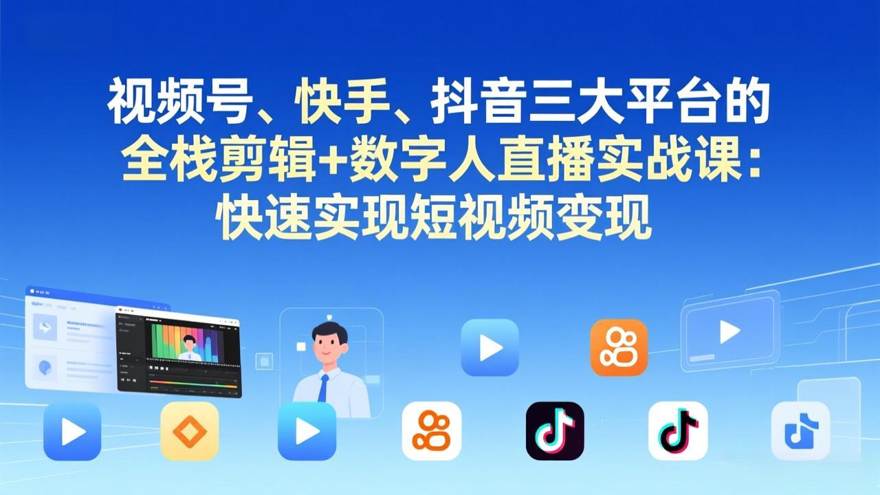 （17414期）视频号、快手、抖音三大平台的全栈剪辑+数字人直播实战课-更新：快速实现短视频变现-靠谱项目库