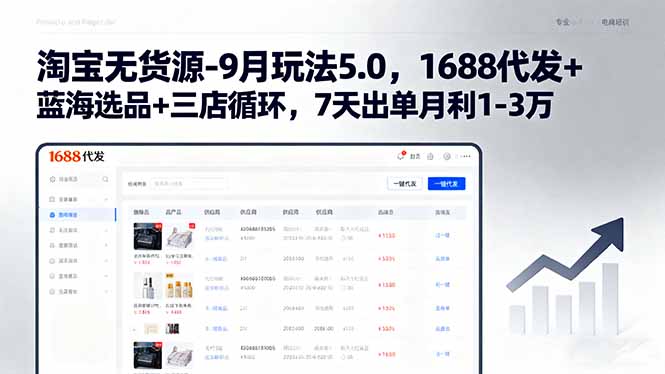 （15972期）淘宝无货源-9月玩法5.0，1688代发+蓝海选品+三店循环，7天出单月利1-3万-靠谱项目库