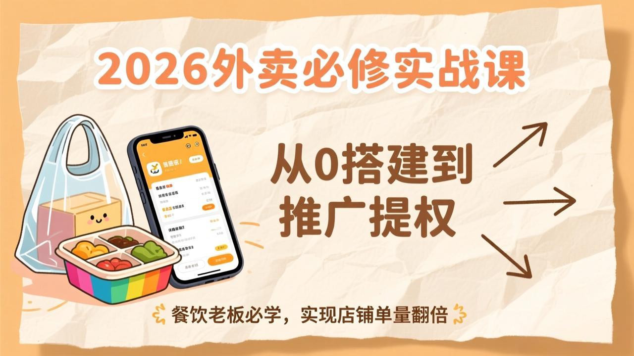 （17214期）2026外卖必修实战课：从0搭建到推广提权，餐饮老板必学，实现店铺单量翻倍-靠谱项目库