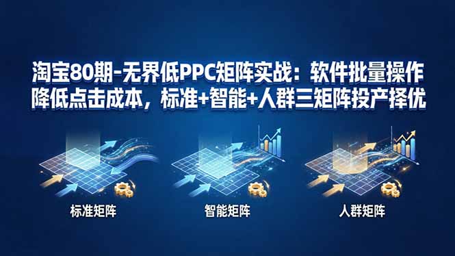 (17987期)淘宝80期-无界低PPC矩阵实战:软件批量操作降低点击成本,标准+智能+人群三矩阵投产择优-靠谱项目库