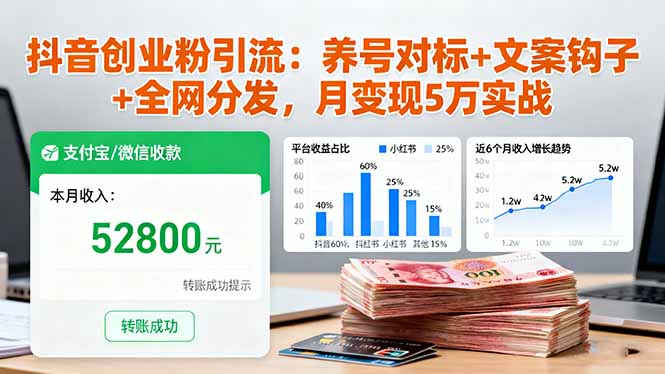 （16338期）抖音创业粉引流：养号对标+文案钩子+全网分发，月变现5万实战-靠谱项目库