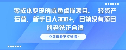 零成本变现的咸鱼虚拟项目， 轻资产运营，新手日入3张+，目前没有项目的老铁正合适-靠谱项目库