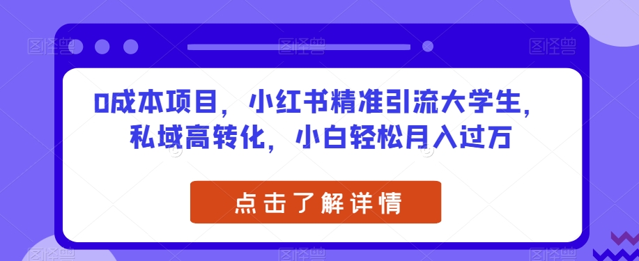 0成本项目，小红书精准引流大学生，私域高转化，小白轻松月入过万【揭秘】-靠谱项目库