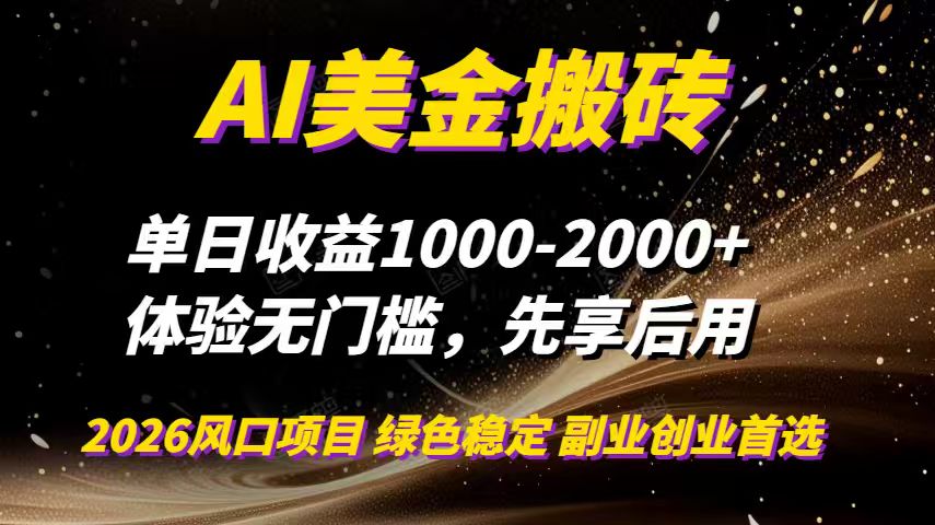 （16972期）AI美金搬砖，单日收益1000-2000+，2025风口项目，可以副业，可以全职，可以工作室放大-靠谱项目库