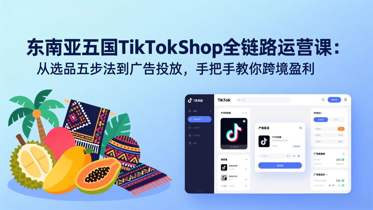 （17511期）东南亚五国TikTok Shop全链路运营课：从选品五步法到广告投放，手把手教你跨境盈利-靠谱项目库