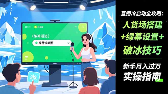 (16605期)直播冷启动全攻略:人货场搭建+绿幕设置+破冰技巧,新手月入过万实操指南-靠谱项目库