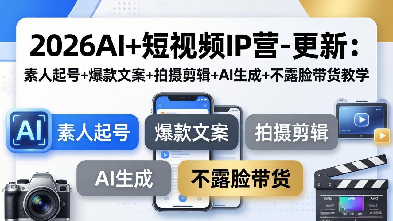 （17932期）2026AI+短视频IP营-更新：素人起号+爆款文案+拍摄剪辑+AI生成+不露脸带货教学-靠谱项目库