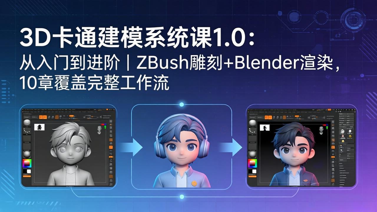 （18035期）3D卡通建模系统课1.0：从入门到进阶｜ZBrush雕刻+Blender渲染，10章覆盖完整工作流-靠谱项目库