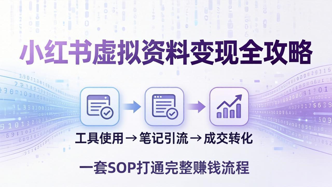 （17801期）小红书虚拟资料变现全攻略：从工具使用到笔记引流成交，一套 SOP 打通完整赚钱流程-靠谱项目库