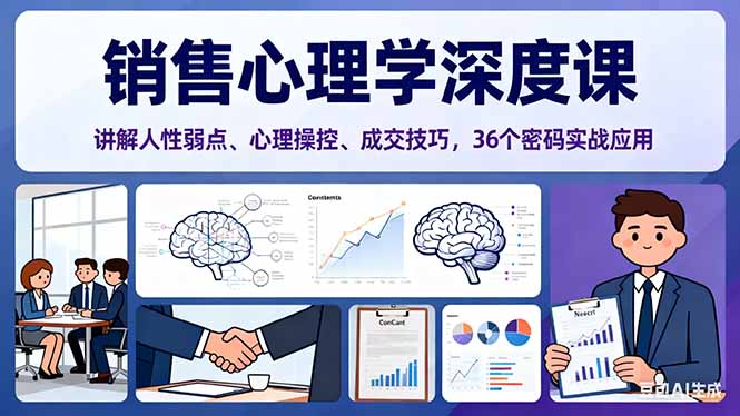 (16456期)销售心理学深度课,讲解人性弱点、心理操控、成交技巧,36个密码实战应用-靠谱项目库