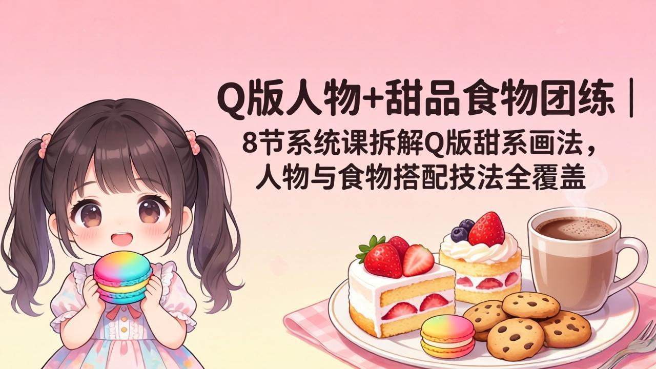 (18037期)Q版人物+甜品食物团练|8节系统课拆解Q版甜系画法,人物与食物搭配技法全覆盖-靠谱项目库