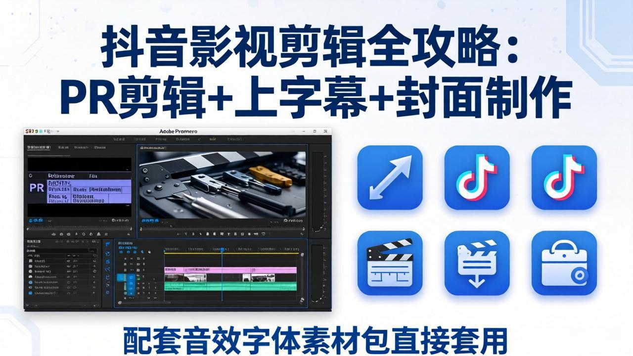 （17868期）抖音影视剪辑全攻略：PR剪辑+上字幕+封面制作，配套音效字体素材包直接套用-靠谱项目库