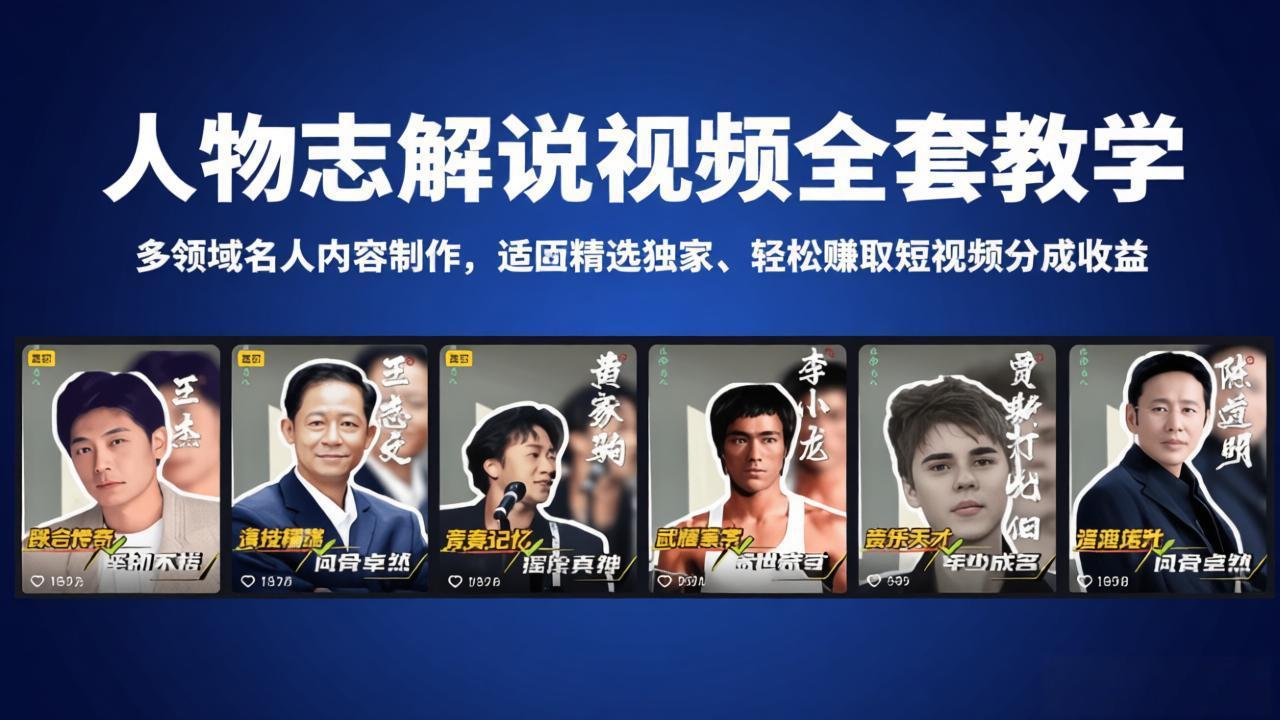 (18205期)人物志解说视频全套教学,多领域名人内容制作,适配精选独家,轻松赚取短视频分成收益-靠谱项目库