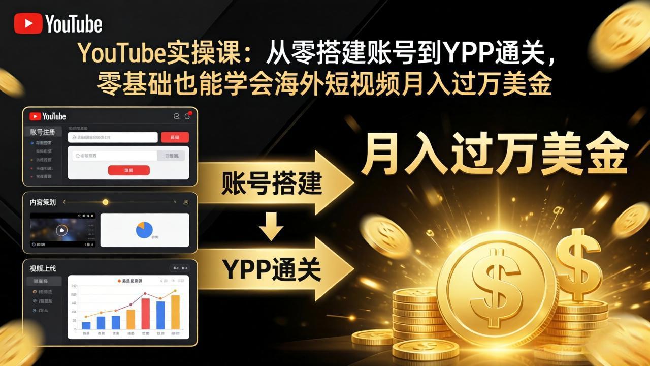 (17897期)YouTube实操课:从零搭建账号到YPP通关,零基础也能学会海外短视频月入过万美金-靠谱项目库