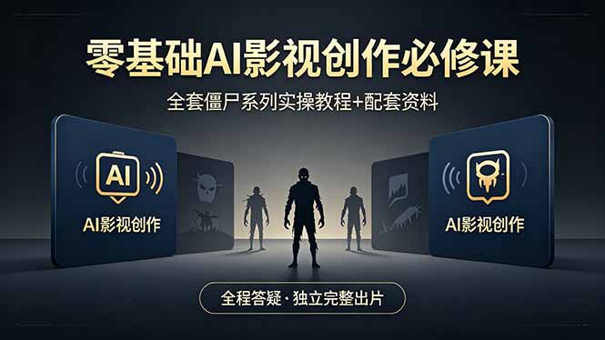 （18185期）零基础AI影视创作必修课，全套僵尸系列实操教程加配套资料，全程答疑带你独立完整出片-靠谱项目库
