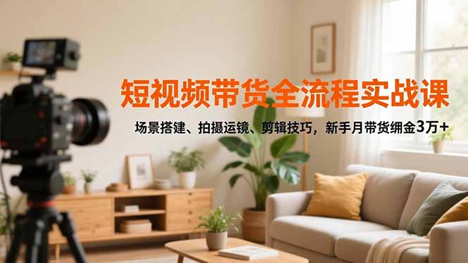 (16679期)短视频带货全流程实战课,场景搭建、拍摄运镜、剪辑技巧,新手月带货佣金3万+-靠谱项目库