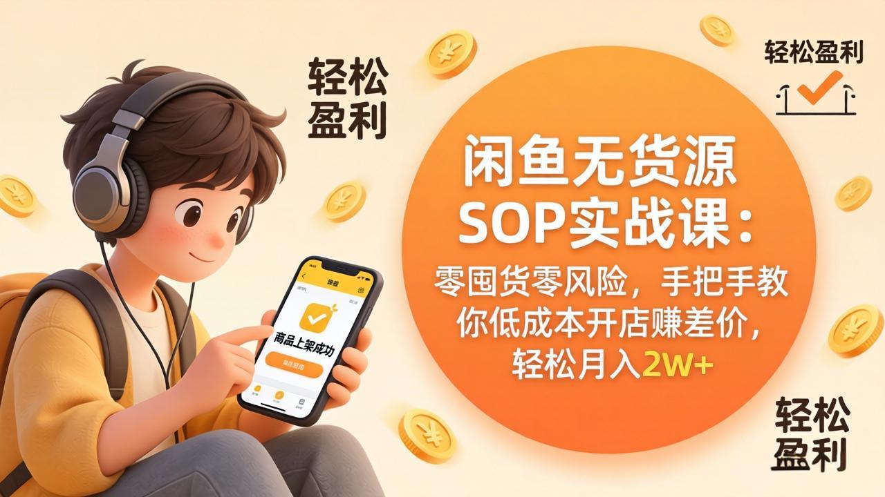 （17838期）闲鱼无货源SOP实战课：零囤货零风险，手把手教你低成本开店赚差价，轻松月入2w+-靠谱项目库